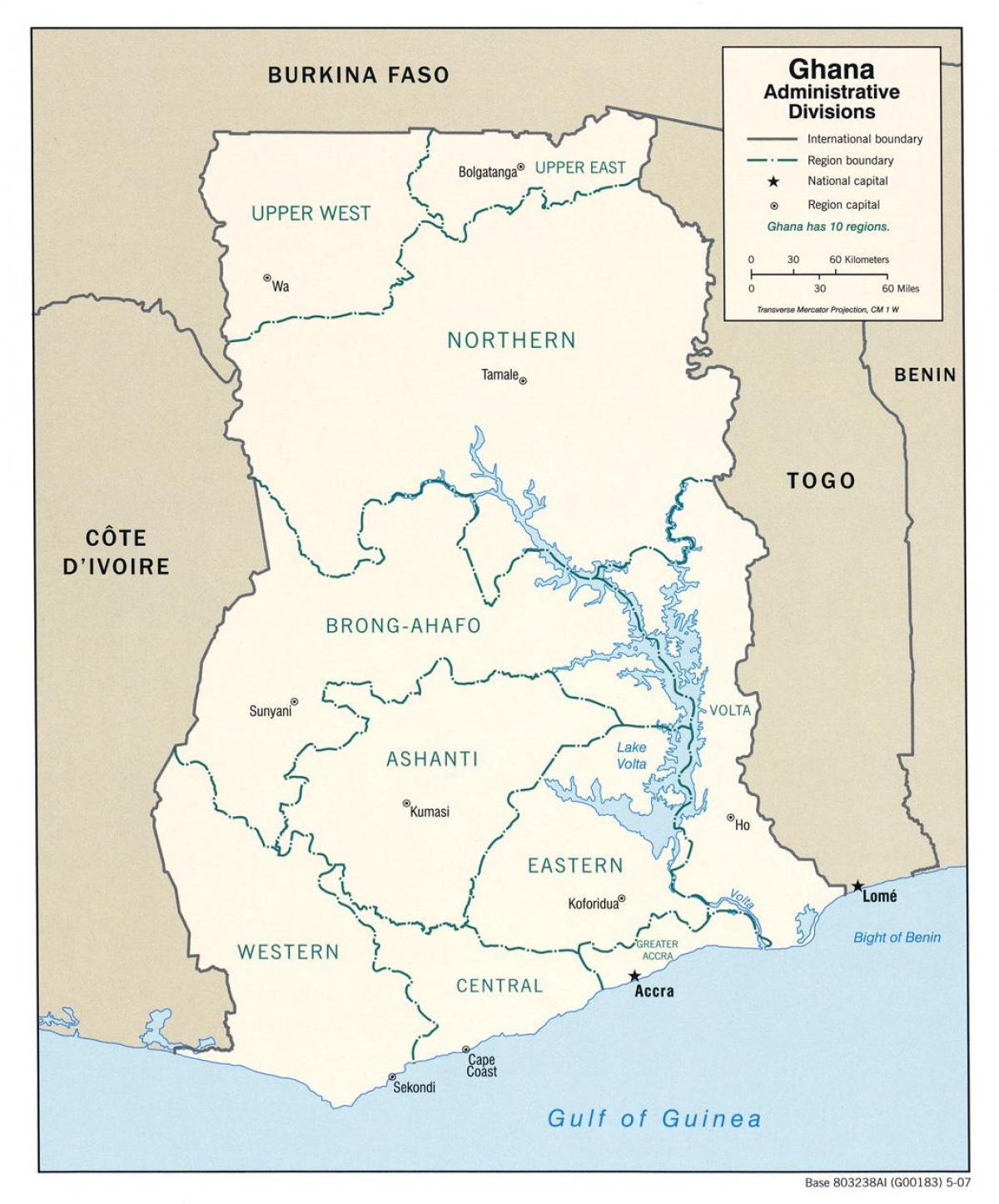 ghána térkép régiók, illetve kerületek