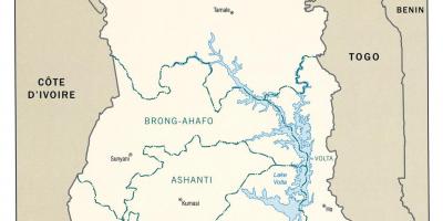 Ghána térkép régiók, illetve kerületek